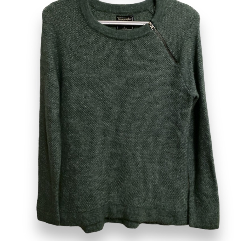 A&F ABERCROMBIE & FITCH Sage Green Zip Detail Cozy Knit Pullover Sweater Small